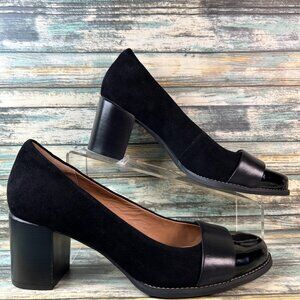 Clarks Pumps Womens Size 10M Black Suede Dress Shoe Cap Toe Chunky Heel Comfort